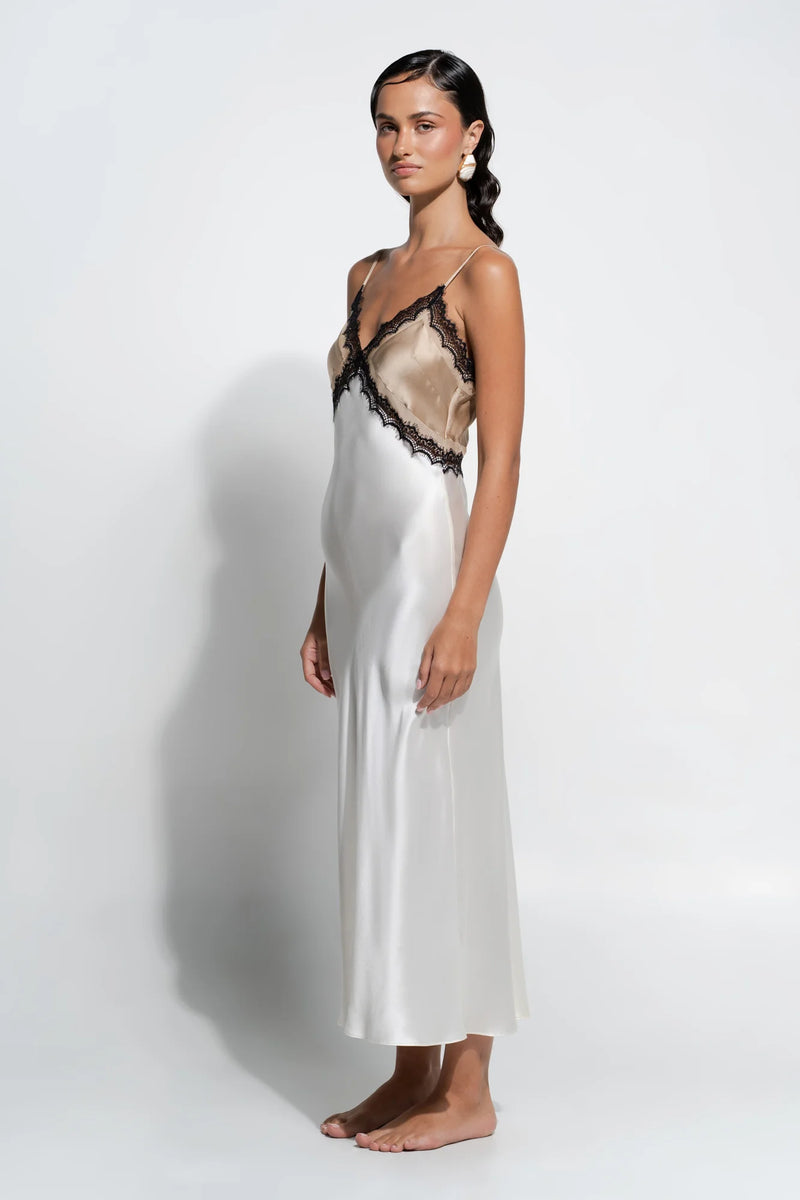 Ginia - Billie silk Slip | Gold & Cream
