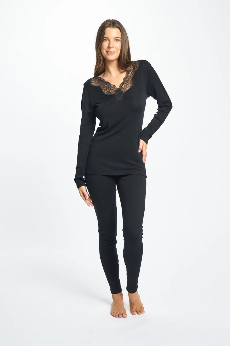 Love & Lustre - Wool Silk Long  Sleeve Top with Lace