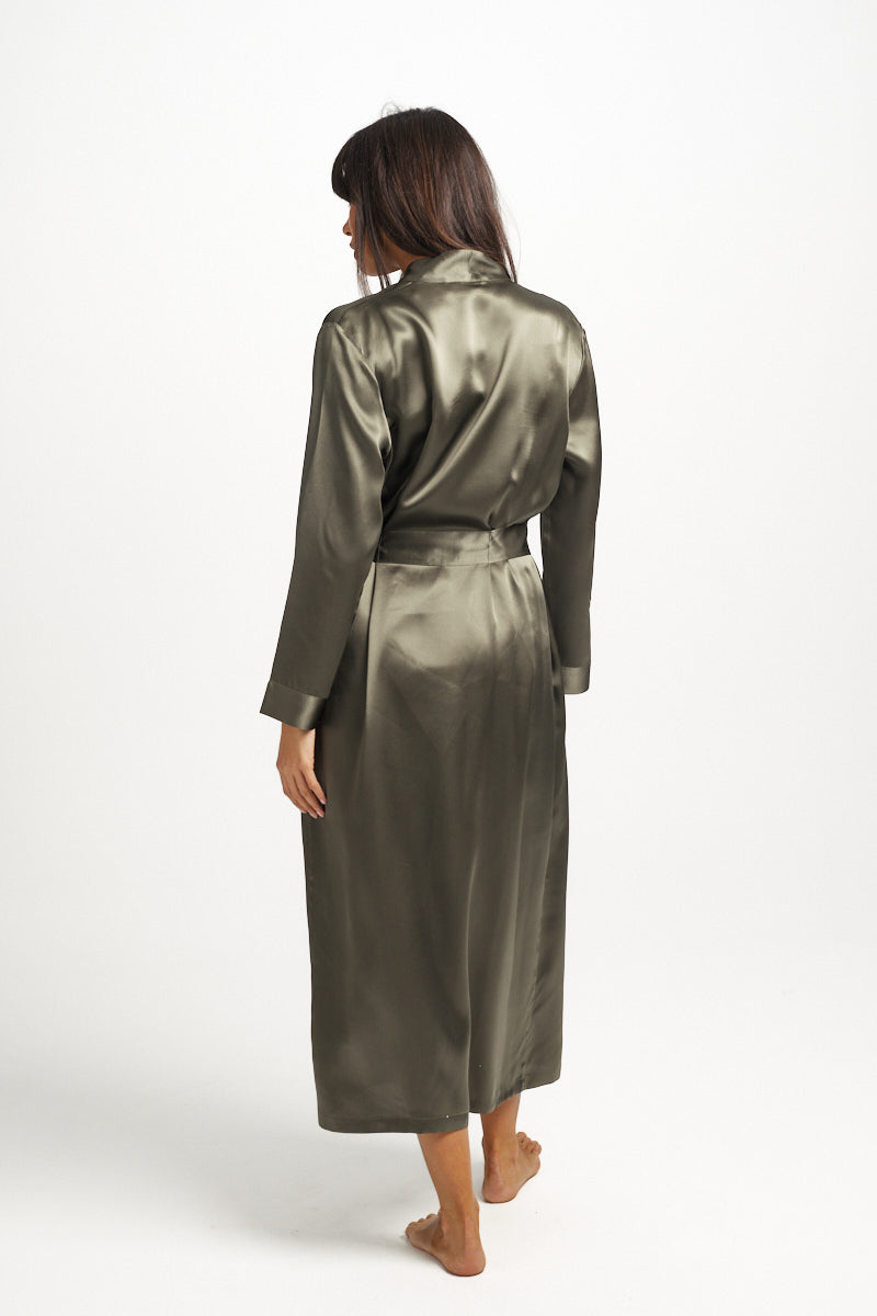 Love & Lustre - Long Silk Robe | Olive