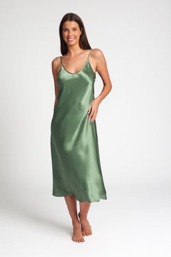 Love & Lustre - Silk Chemise 3/4 Length | Basil