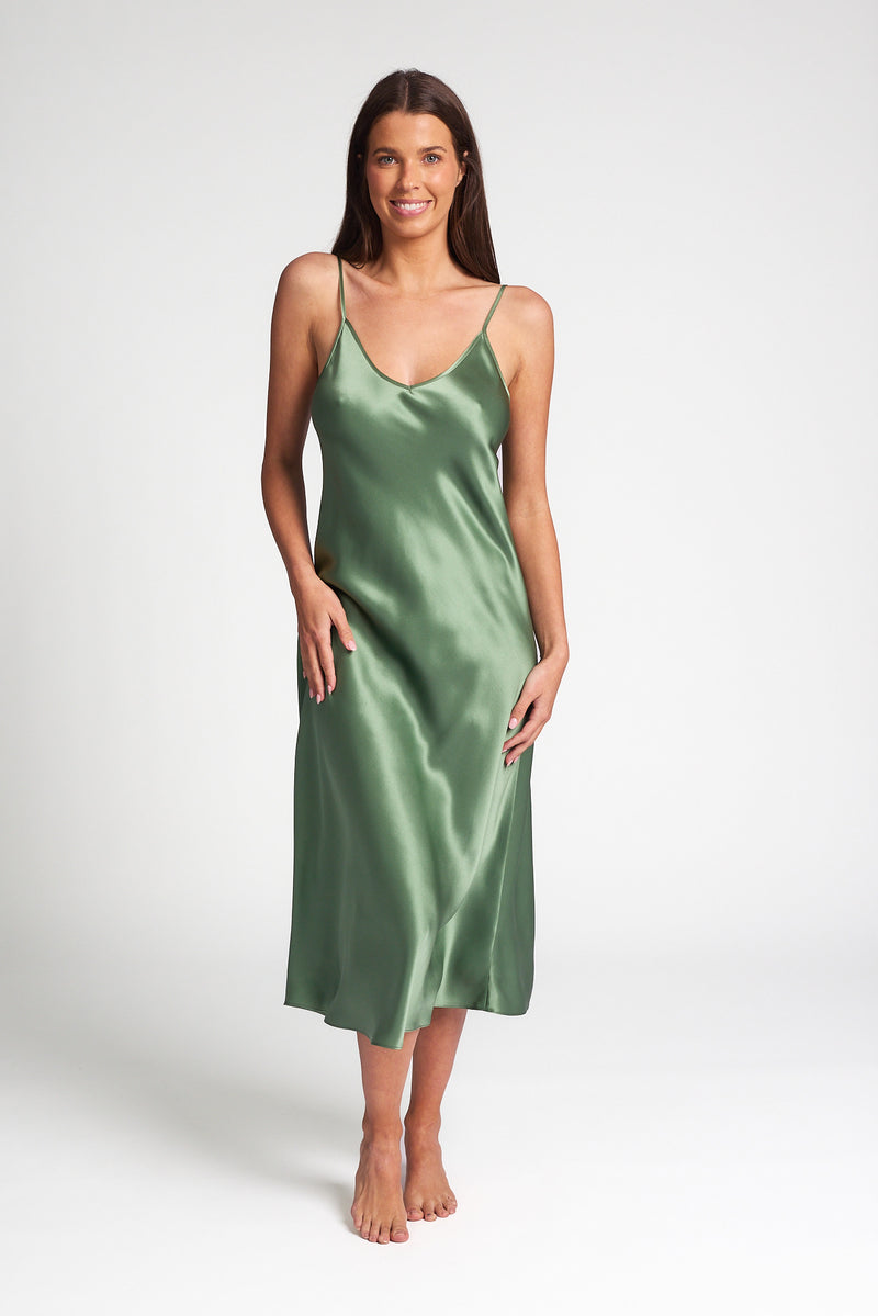 Love & Lustre - Silk Chemise 3/4 Length | Basil