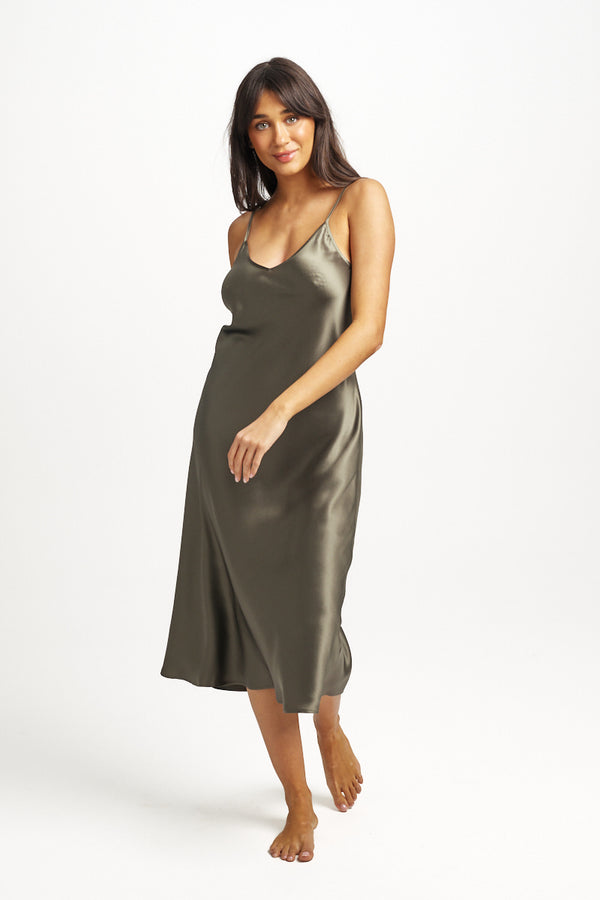 Love & Lustre - Pure Silk 3/4 Slip | Olive