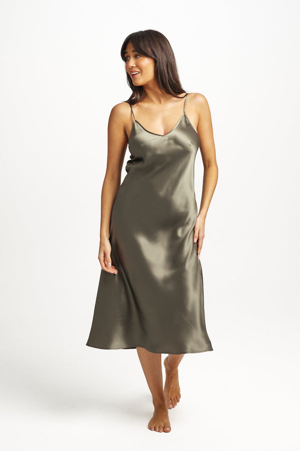 Love & Lustre - Pure Silk 3/4 Slip | Olive