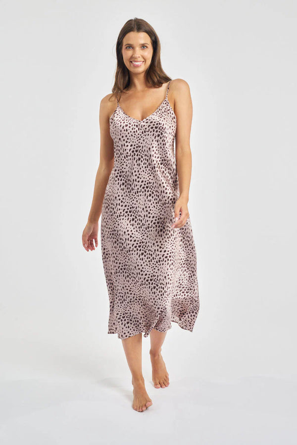 Love & Lustre - Silk Chemise 3/4 Length | Leopard Print