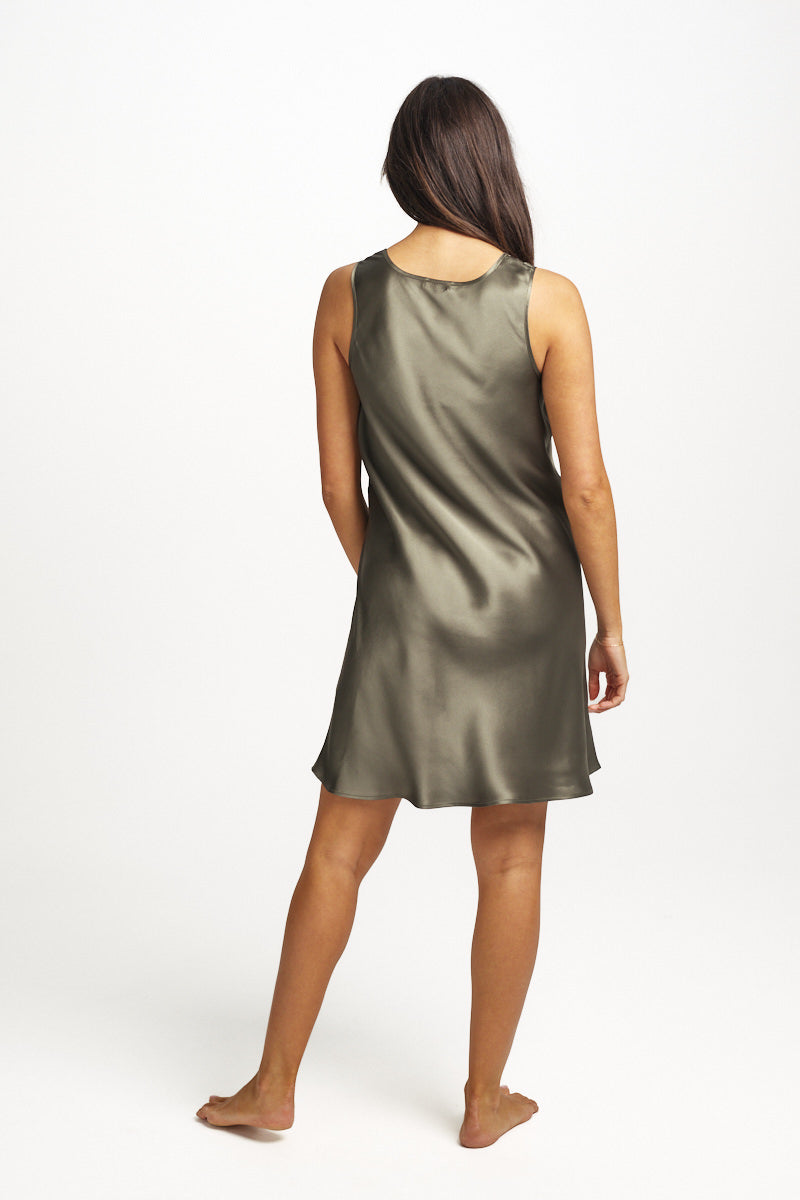 Love & Lustre - Mono Silk Short Nightie | Olive