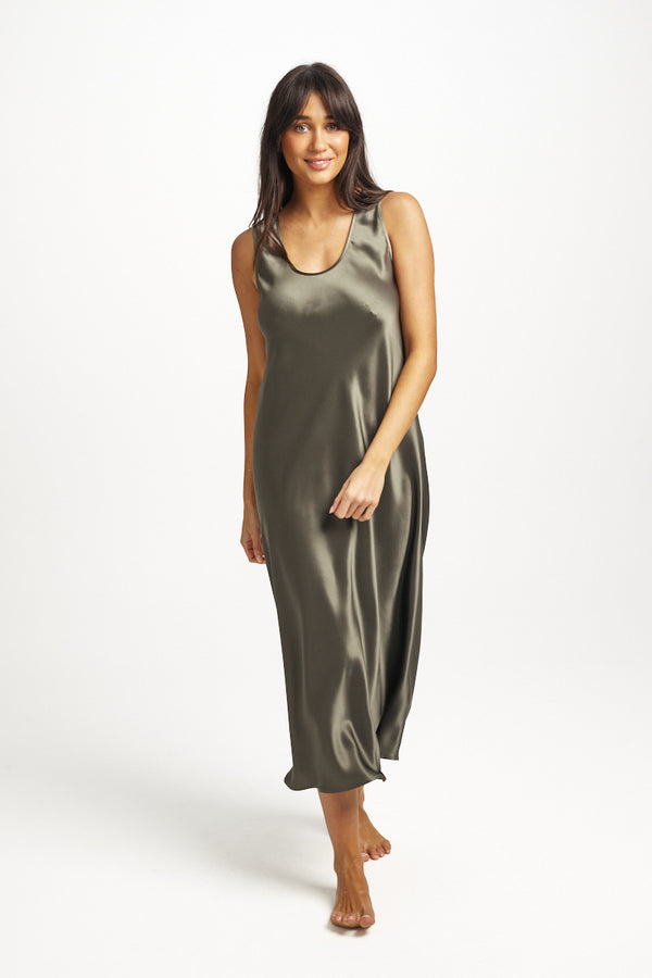 Love & Lustre - Mono Silk Long Nightie | Olive