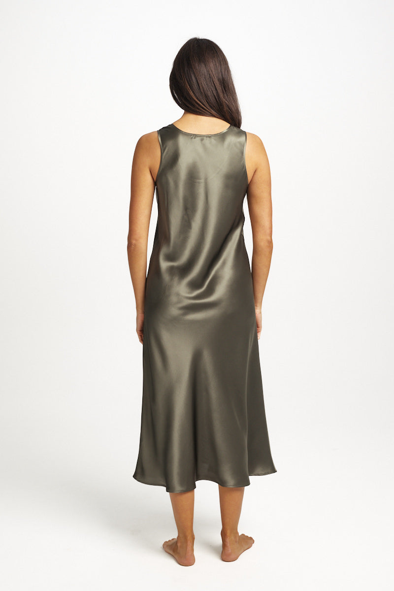 Love & Lustre - Mono Silk Long Nightie | Olive