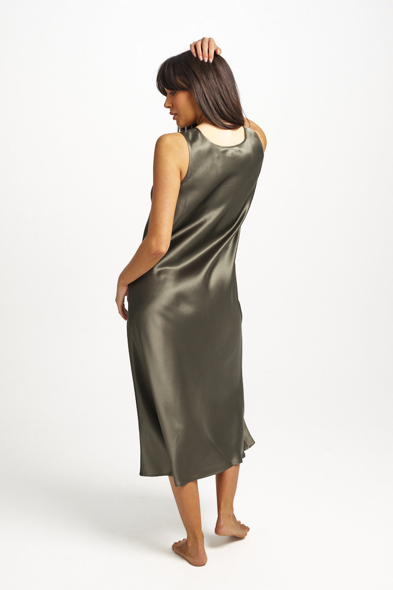 Love & Lustre - Mono Silk Long Nightie | Olive