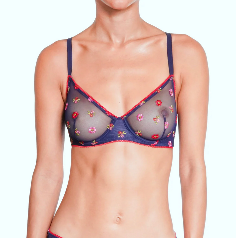 Huit - Bisou Embroidered Underwired Bra | Marine