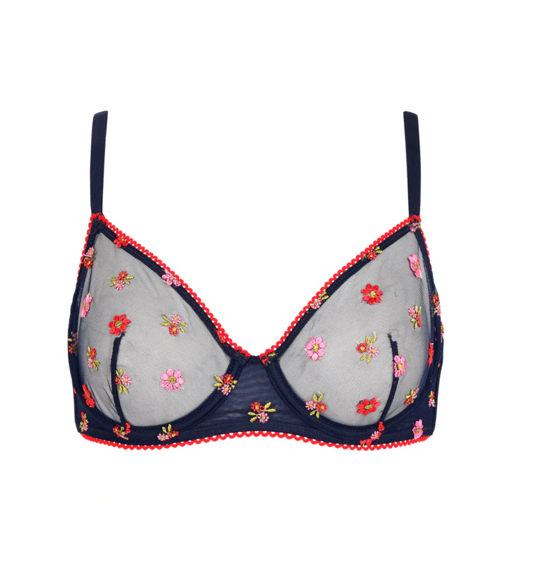Huit - Bisou Embroidered Underwired Bra | Marine