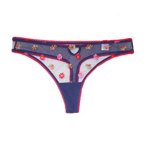 Huit - Bisou Embroidered Tanga | Marine