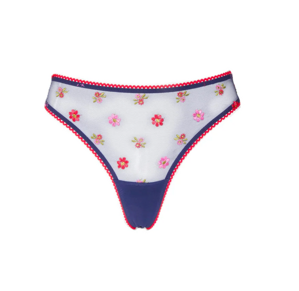 Huit - Bisou Embroidered Tanga | Marine