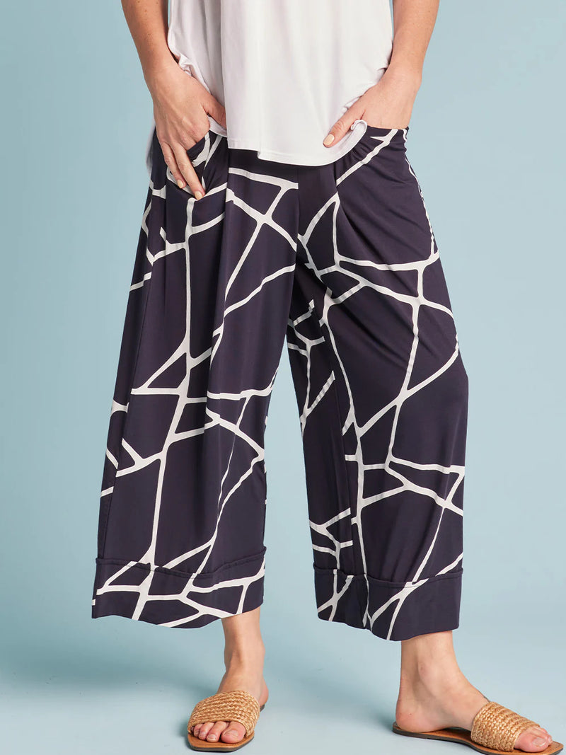 Tani - Culotte Resort Pant | Navy Marble
