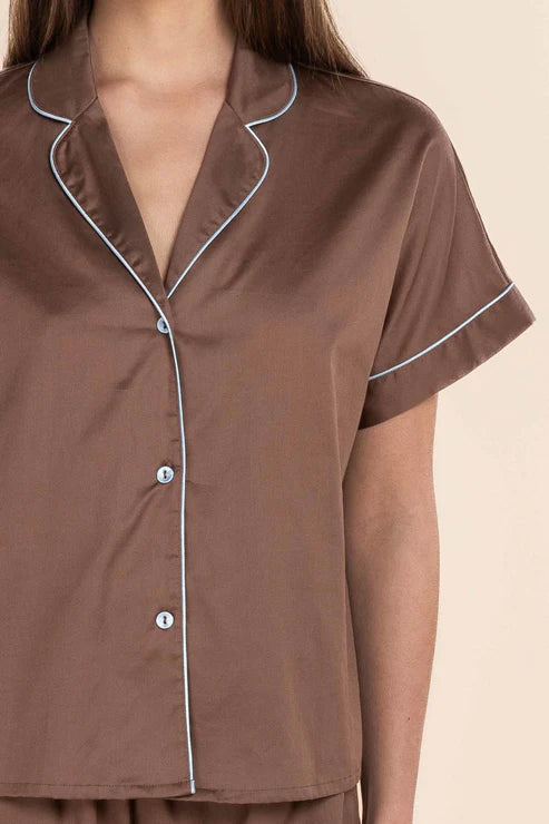 Gingerlilly - Ariana Double Piping Cotton Short Set | Mocha