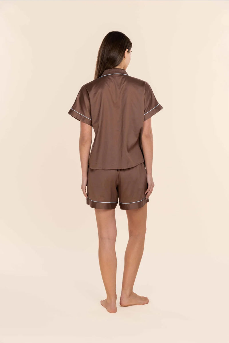 Gingerlilly - Ariana Double Piping Cotton Short Set | Mocha