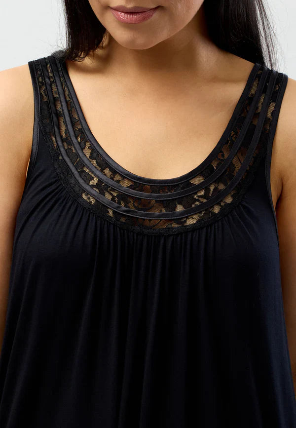 Yuu - Sleeveless Lace Nightie | Black