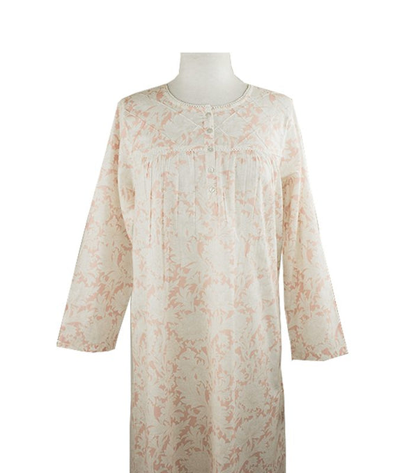 French Country -  French Toile Long Sleeve  Nightie | Pink