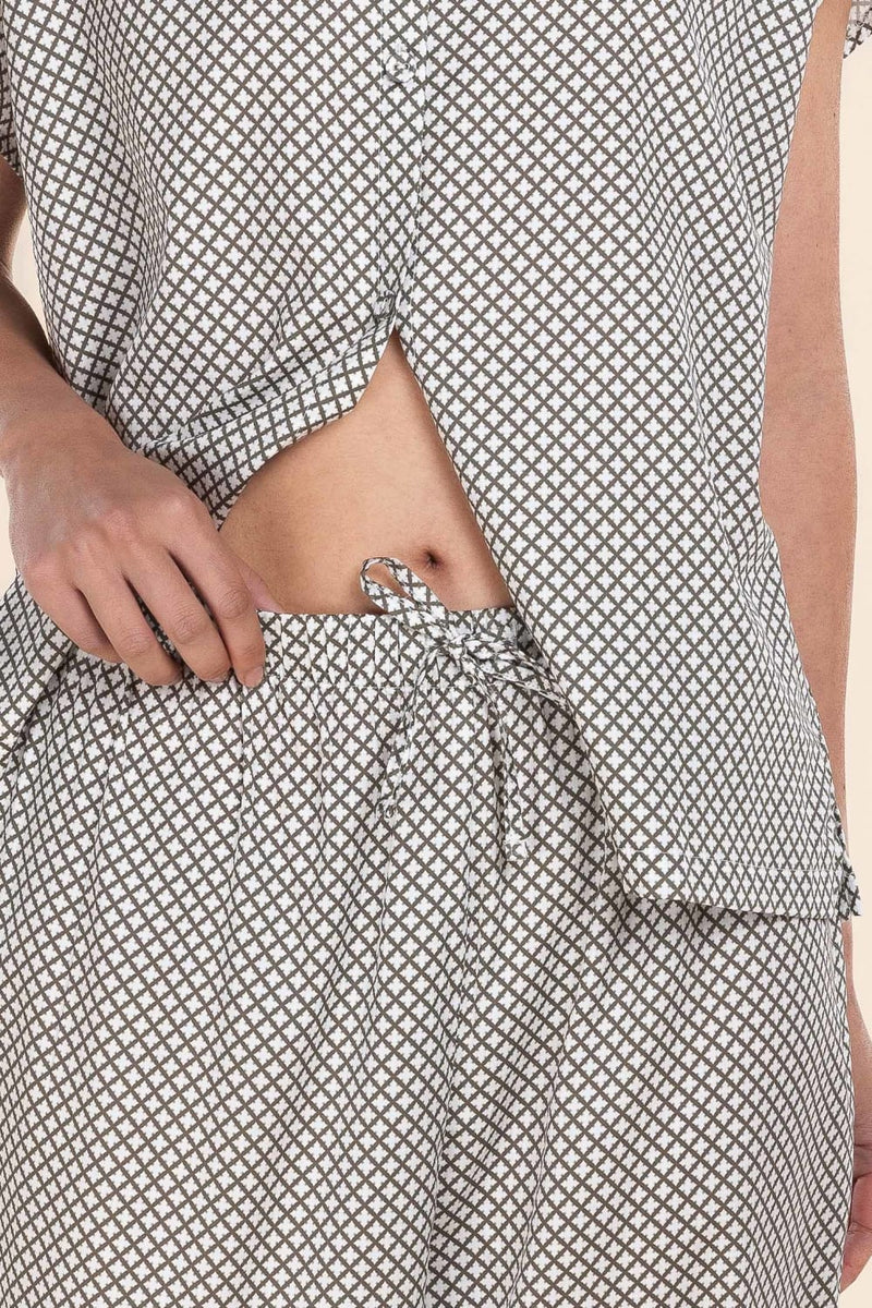 Gingerlilly - Marlie Diamond Print Cotton Long PJ Set