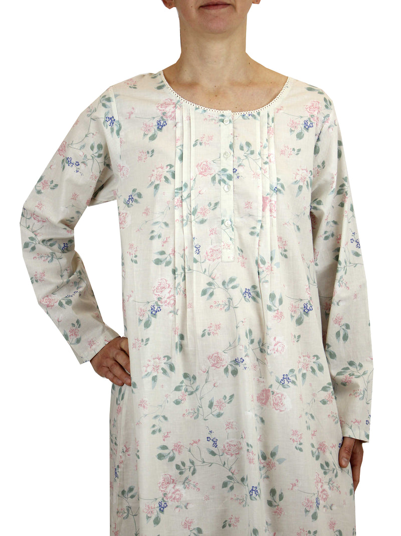 French Country - 3/4 Sleeve Cotton Nightie Rose Trellis