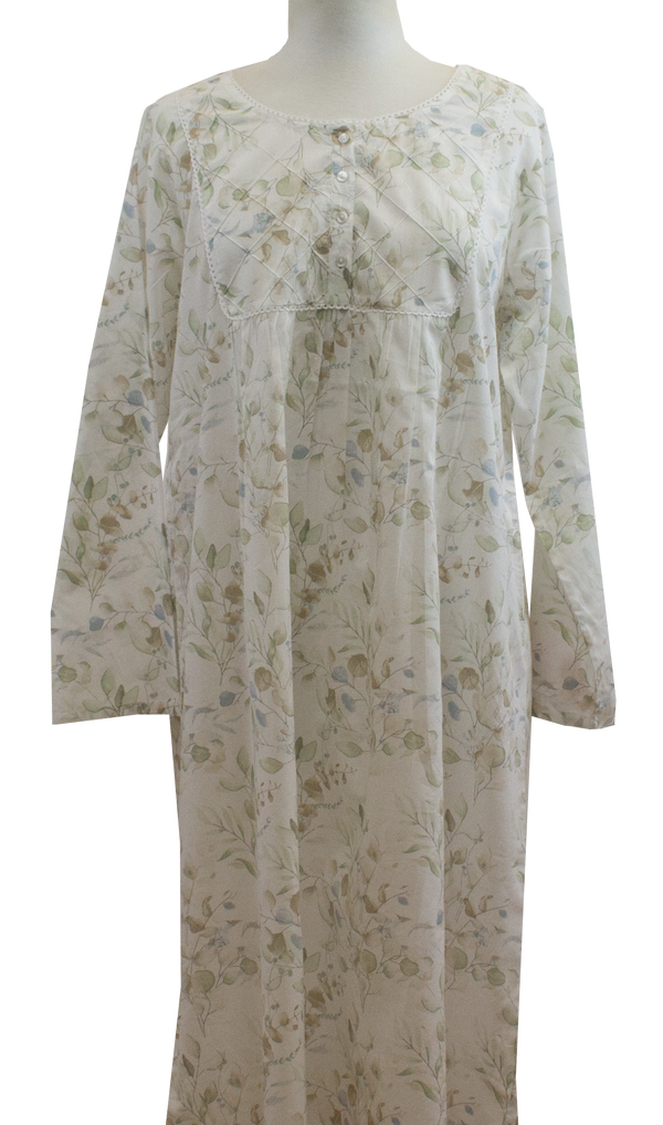 French Country - Eucalyptus Long Sleeve Cotton Nightie