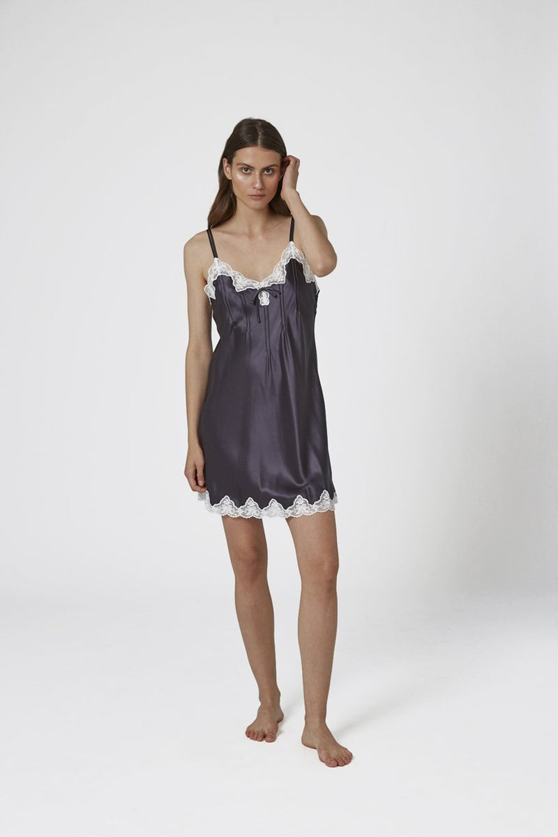 GINIA - Pintuck Silk Chemise with Lace