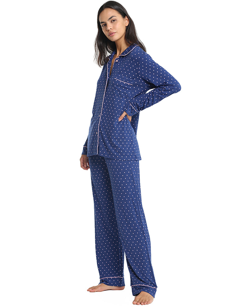 Papinelle - Modal Soft Kate PJ in Navy & Pink Spot