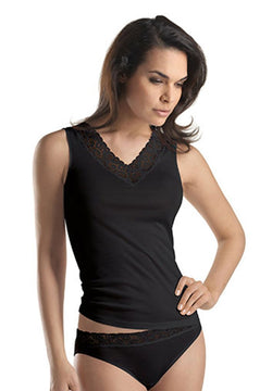 Hanro - Cotton Lace V-Neck Tank Singlet